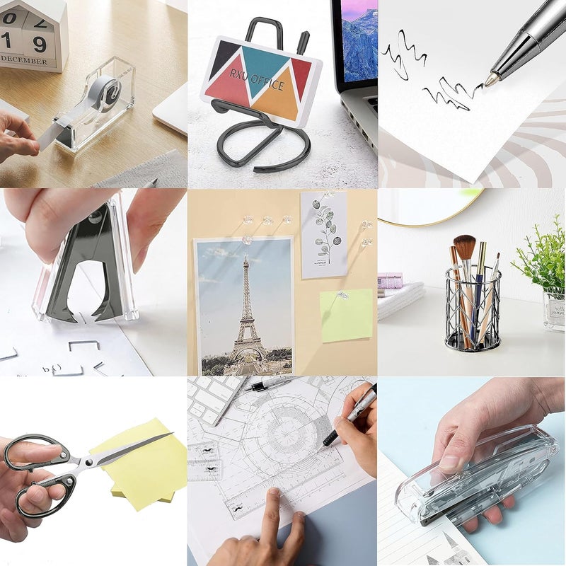 Famassi Office Desk Accessories, Acrylic Stapler, Staple Remover, Tape Holder, Pen Holder, Ballpoint Pen, Scissor, Binder Clips, 1000pcs Staples, Phone Holder, Ruler, Transparent Glue and 300 Notes - Image 5